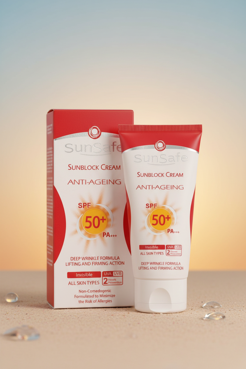 کرم ضد آفتاب ضد چروک بی رنگ SPF50 سان سیف - ضد آفتاب
